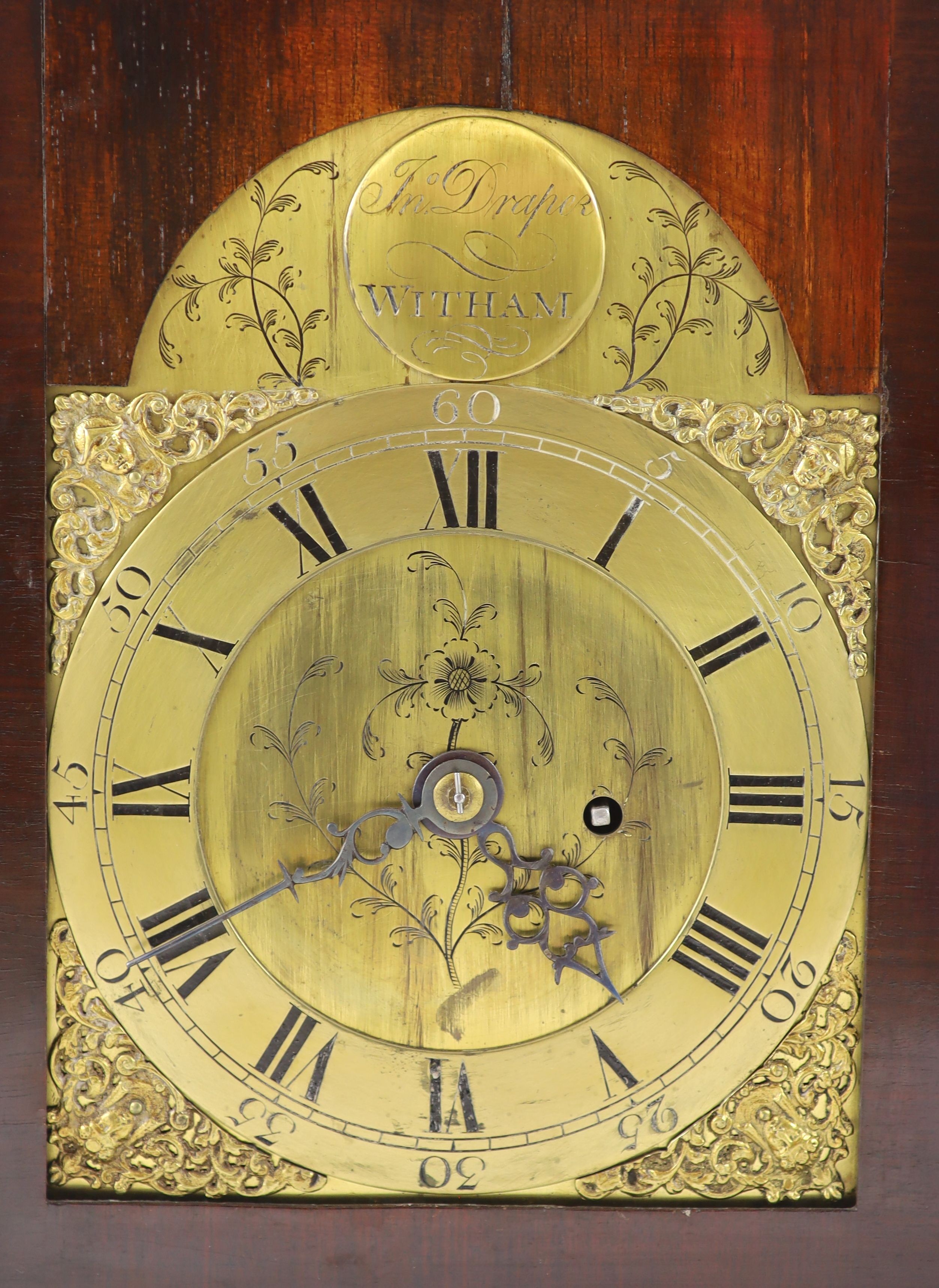 John Draper of Witham. A George III mahogany bracket timepiece, H 50cm. W 29cm. D 17.5cm.